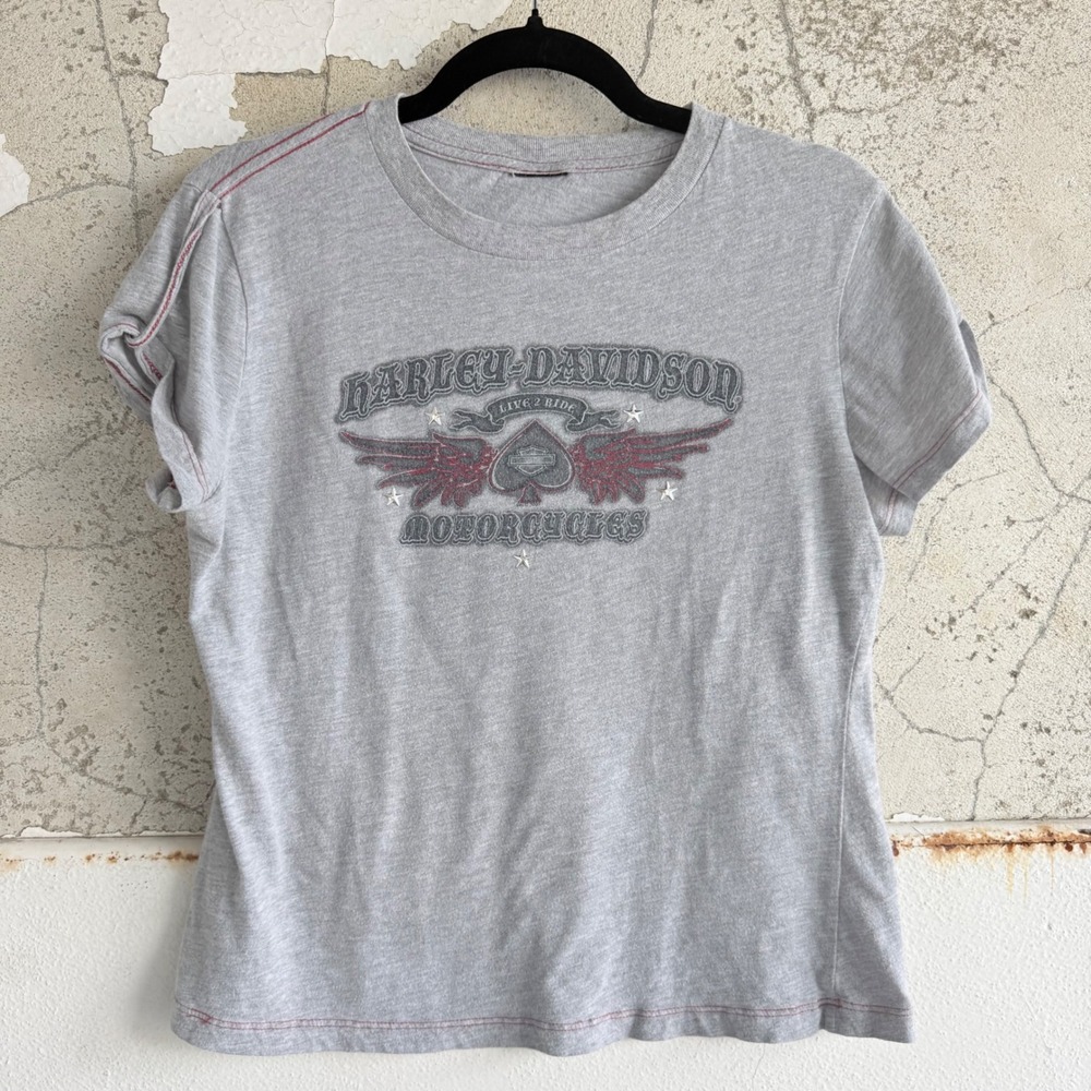 Harley Davidson Tee Las Vegas Graphic TShirt Spades Biker Wings Womens M Y2K